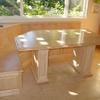 HARD ROCK MAPLE DINING TABLE WITH STORAGE BENCHES